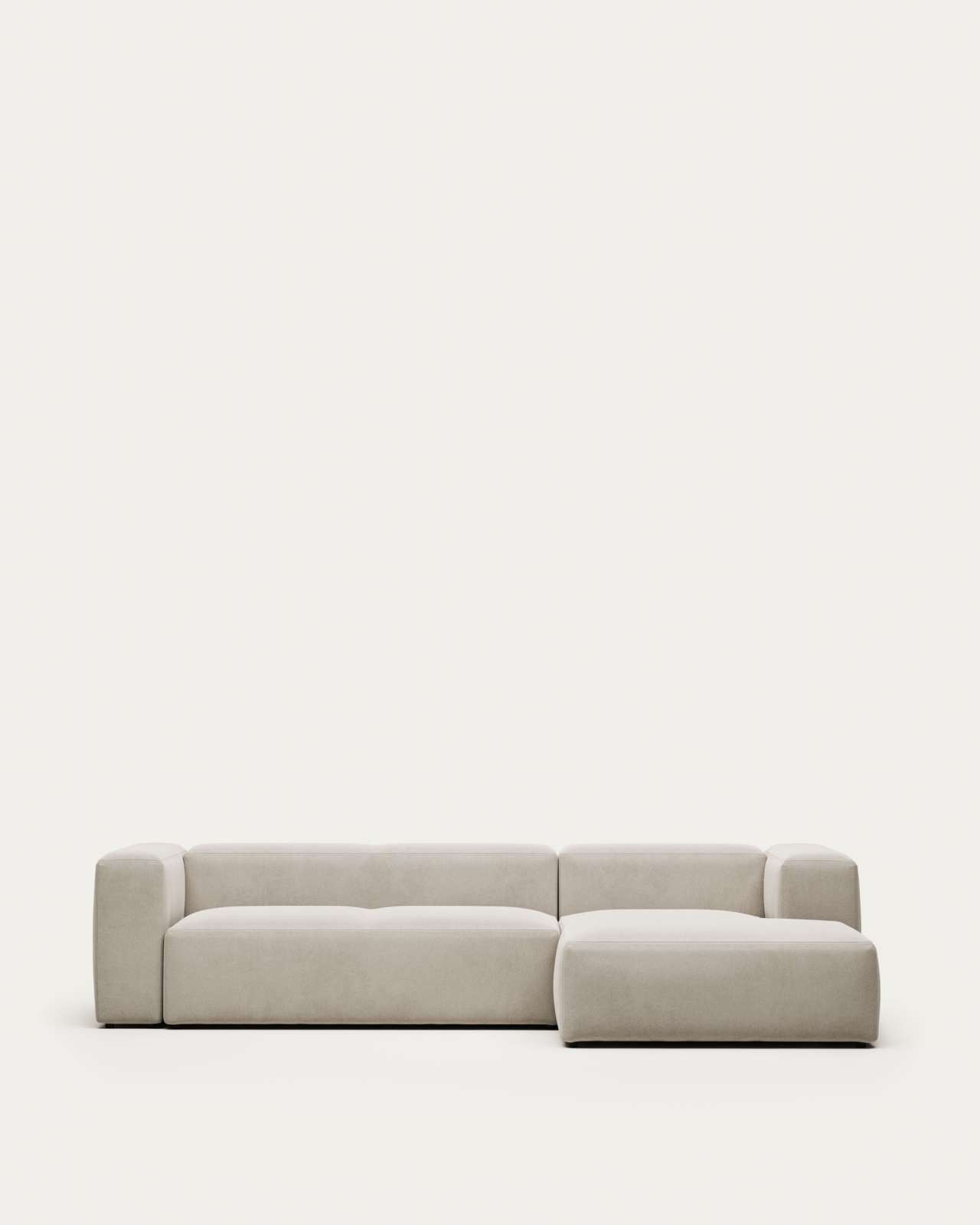 Blok fire-retardant 3-seater sofa with right chaise longue in white chenille 300cm