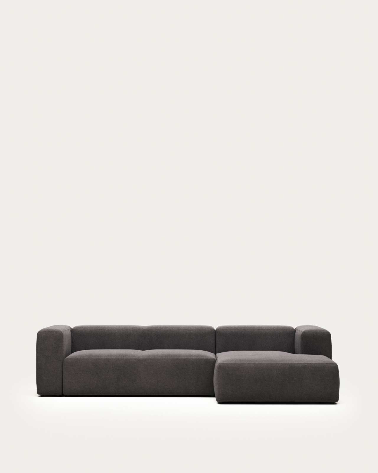 Blok fire-retardant 3-seater sofa with right chaise longue in grey chenille 300cm