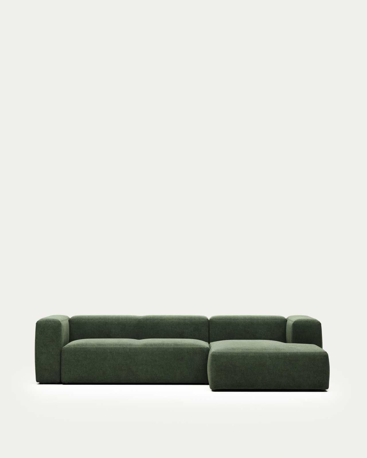 Blok fire-retardant 3-seater sofa with right chaise longue in green chenille 300cm