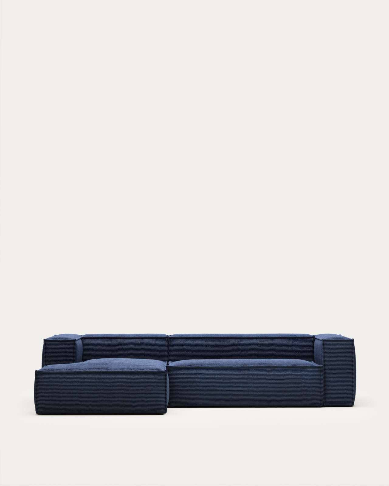 Blok fire-retardant 3-seater sofa with left chaise longue in thick blue corduroy 300cm FSC Mix Credit