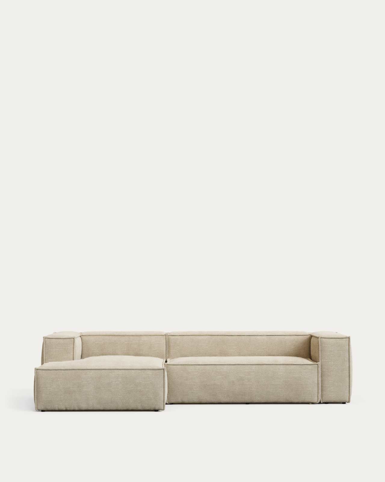 Blok fire-retardant 3-seater sofa with left chaise longue in thick ecru corduroy 300cm FSC Mix Credit