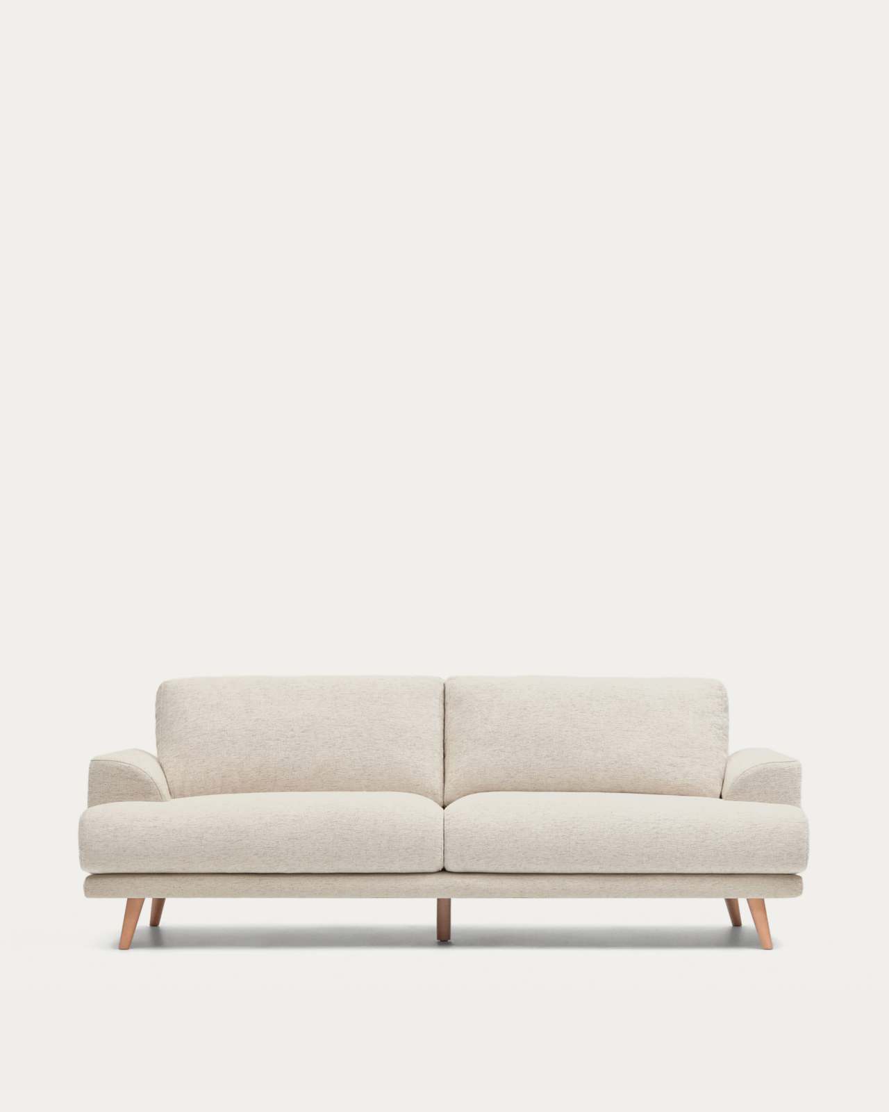 Karin 3-seater sofa in beige chenille with solid beech wood legs in natural colour finish 228 cm