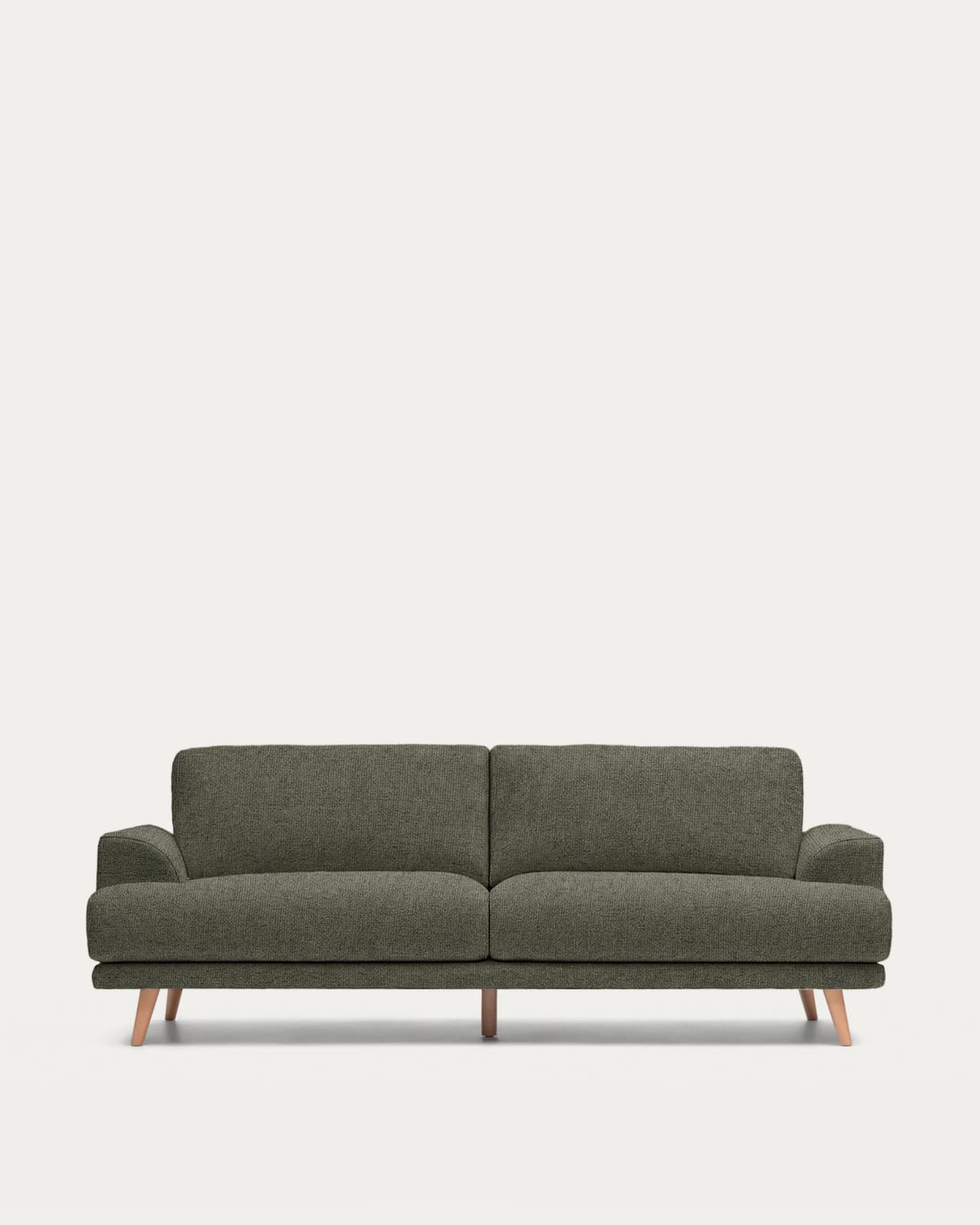 Karin 3-seater sofa in dark green chenille with solid beech wood legs in natural colour finish 231 cm