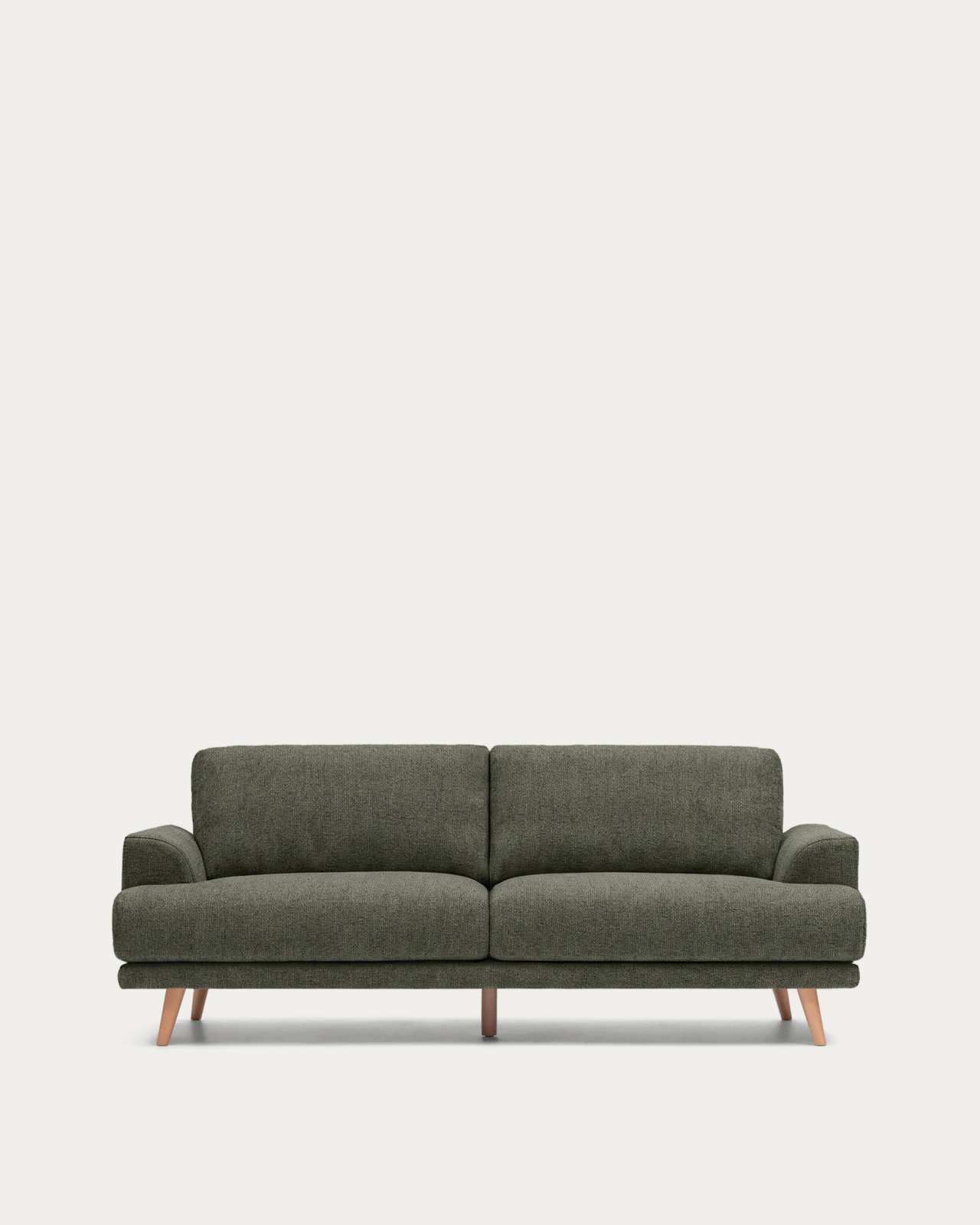 Karin 2-seater sofa in dark green chenille with solid beech wood legs in natural colour finish 210 cm