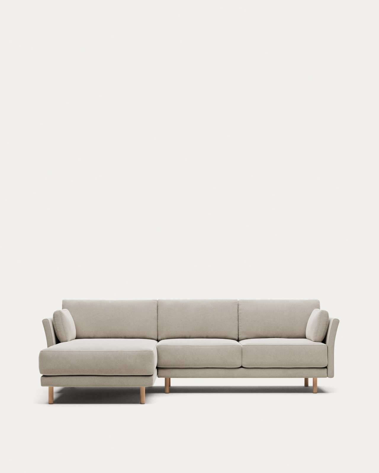 Gilma fire-retardant 3-seater sofa with right/left chaise longue in white chenille with natural-finish legs 260cm