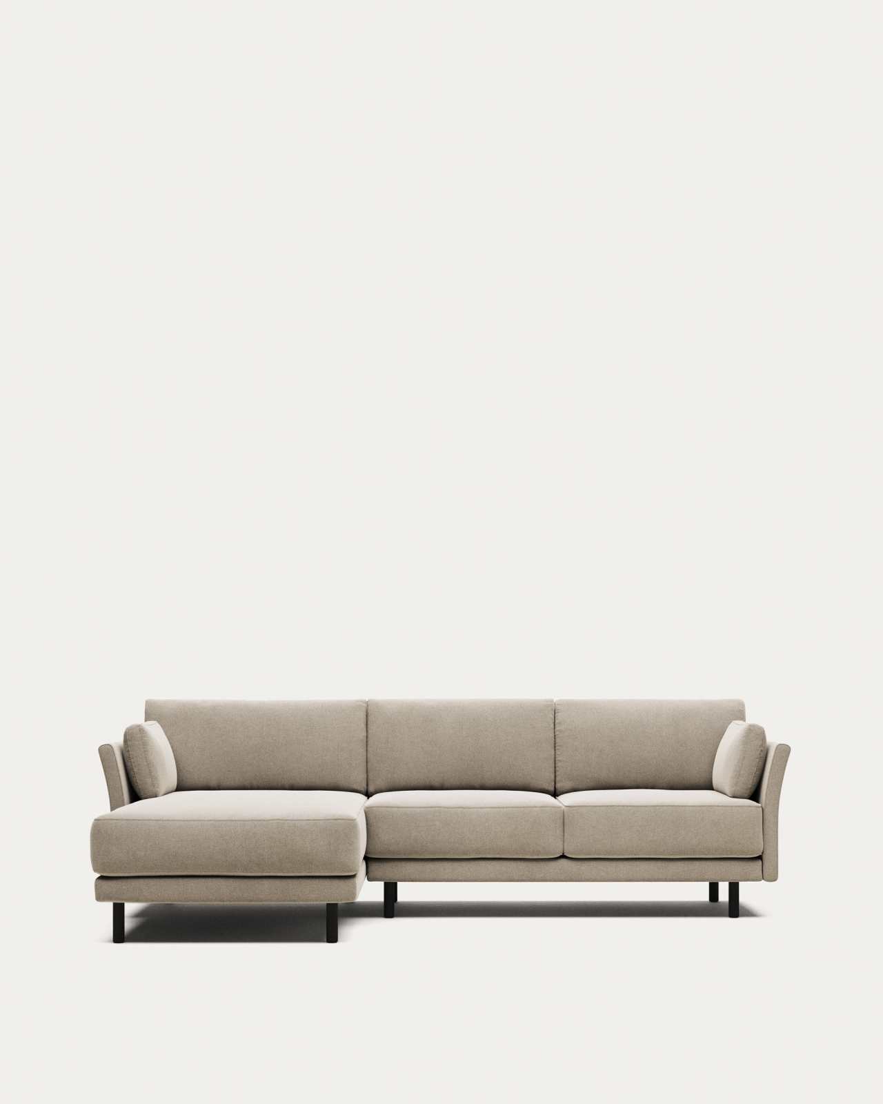 Gilma fire-retardant 3-seater sofa with right/left chaise longue in beige chenille with black legs 260cm