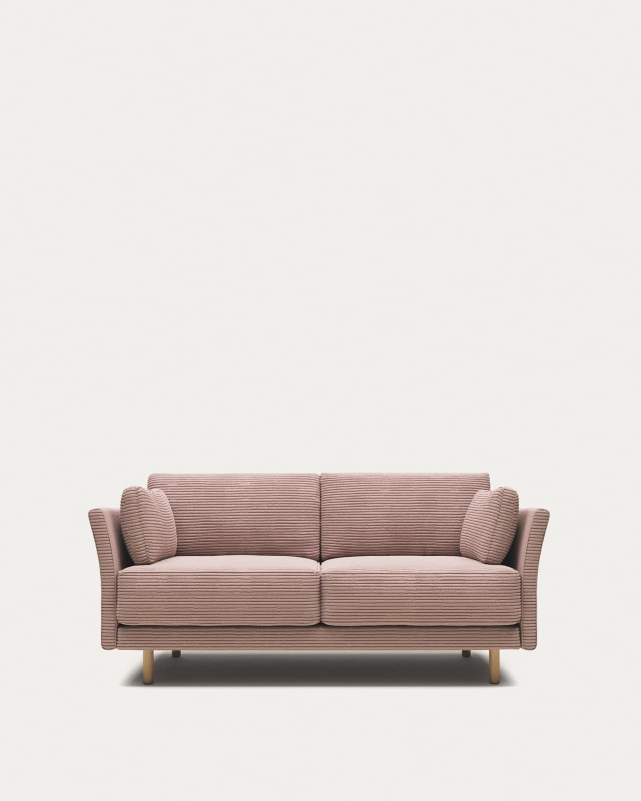 Gilma fire-retardant 2-seater sofa in thick pink corduroy with natural-tone finish legs 170cm
