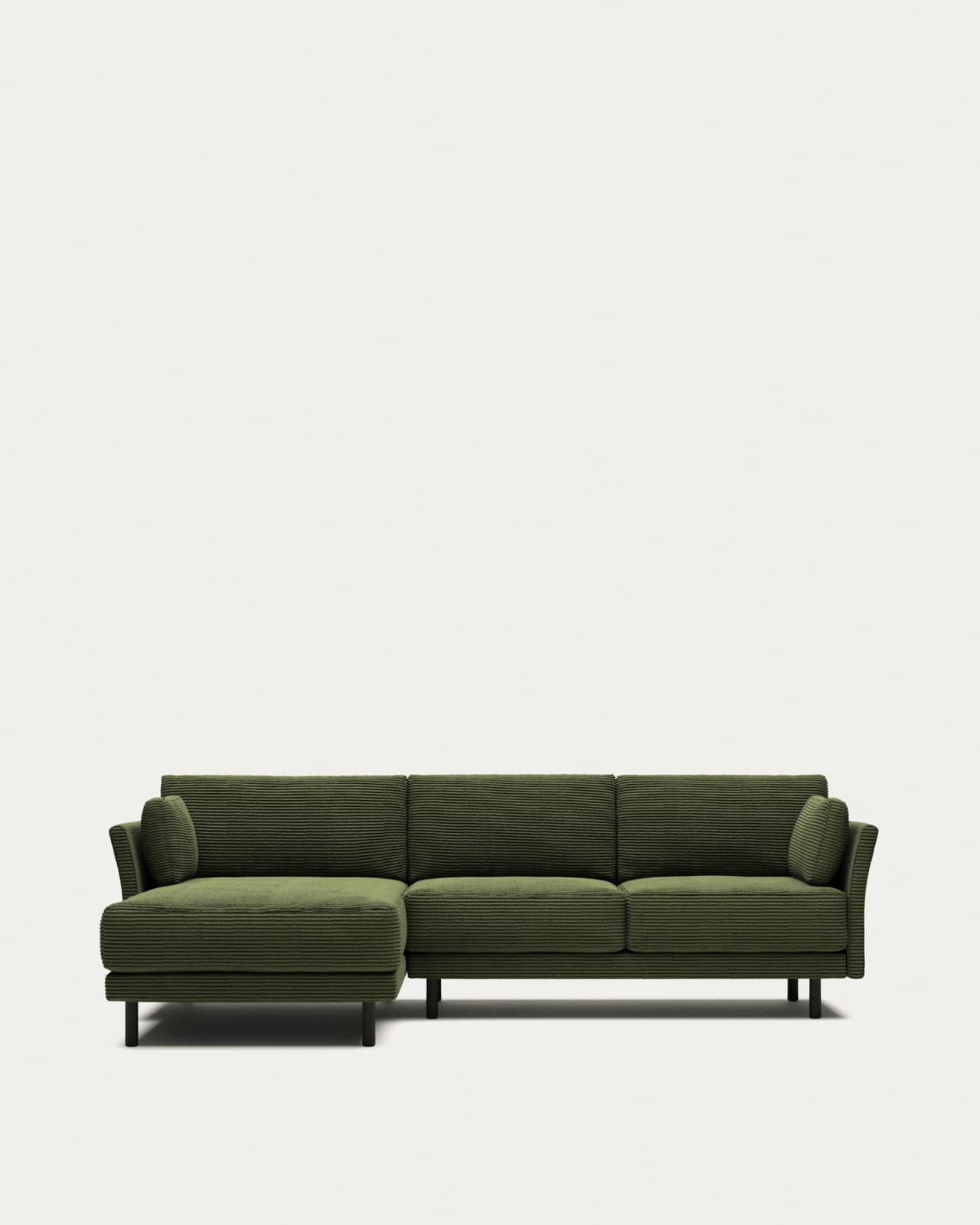 Gilma fire-retardant 3-seater sofa with right/left chaise longue in thick green corduroy with black-finish legs 260cm