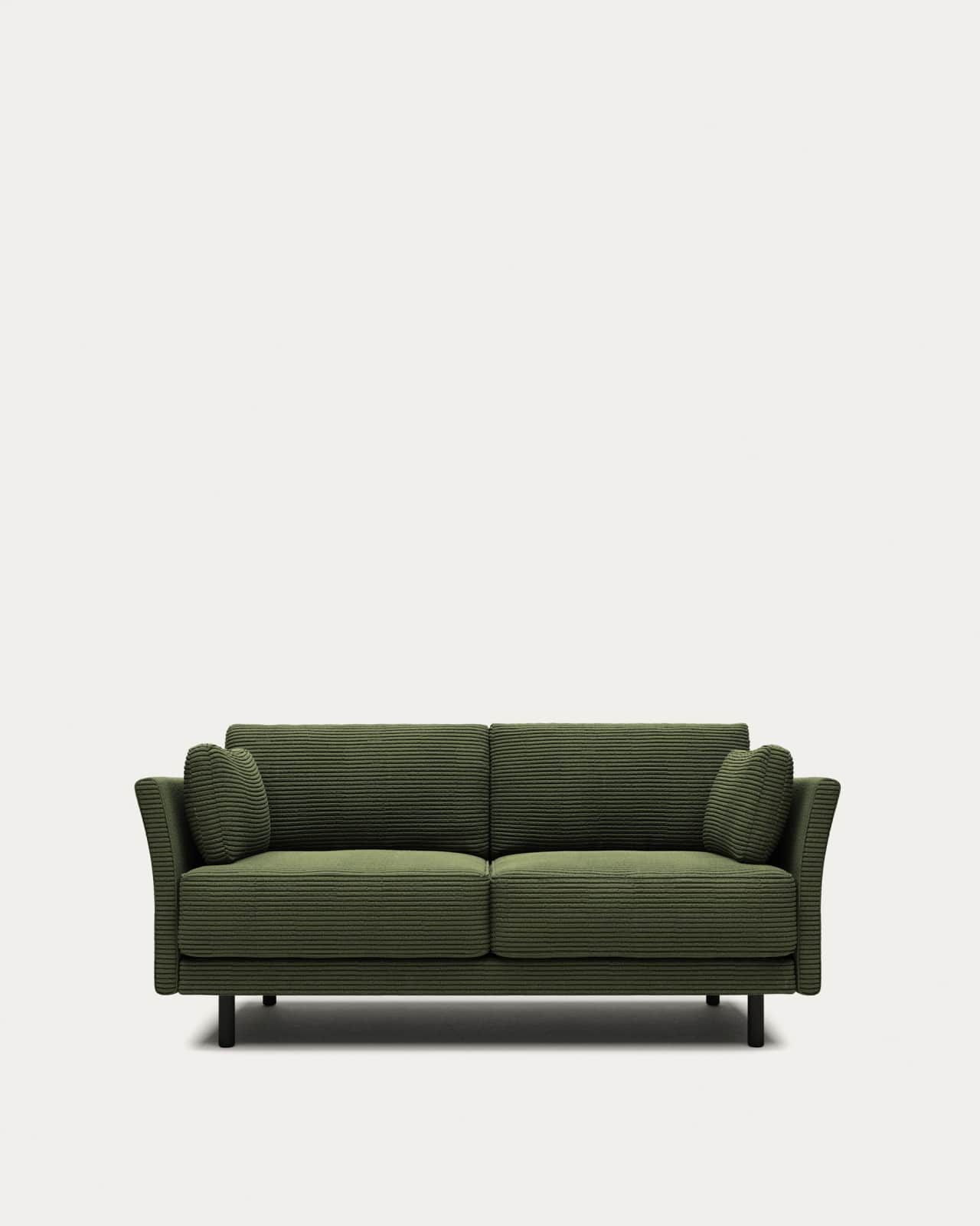 Gilma fire-retardant 2-seater sofa in thick green corduroy with black-finish legs 170cm
