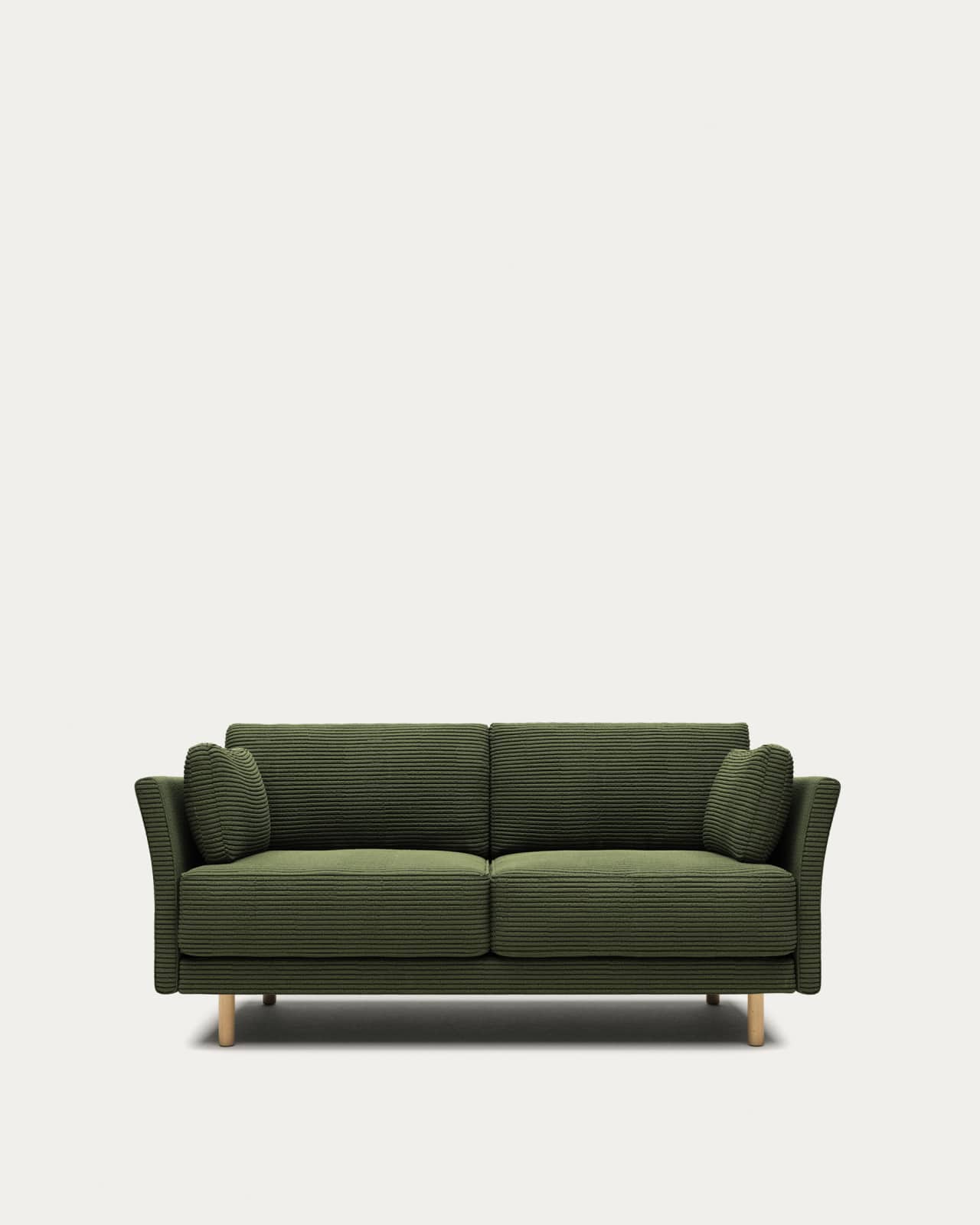 Gilma fire-retardant 2-seater sofa in thick green corduroy with natural-tone finish legs 170cm