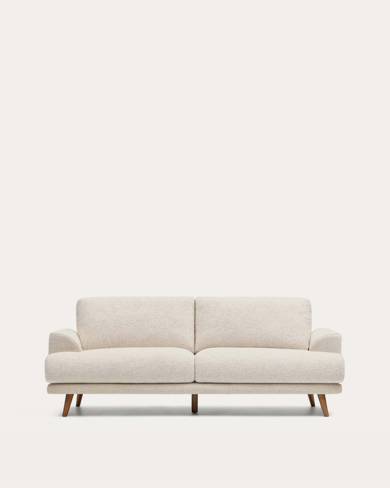Karin 2-seater sofa in beige chenille with solid beech wood legs in walnut-tone finish 210 cm