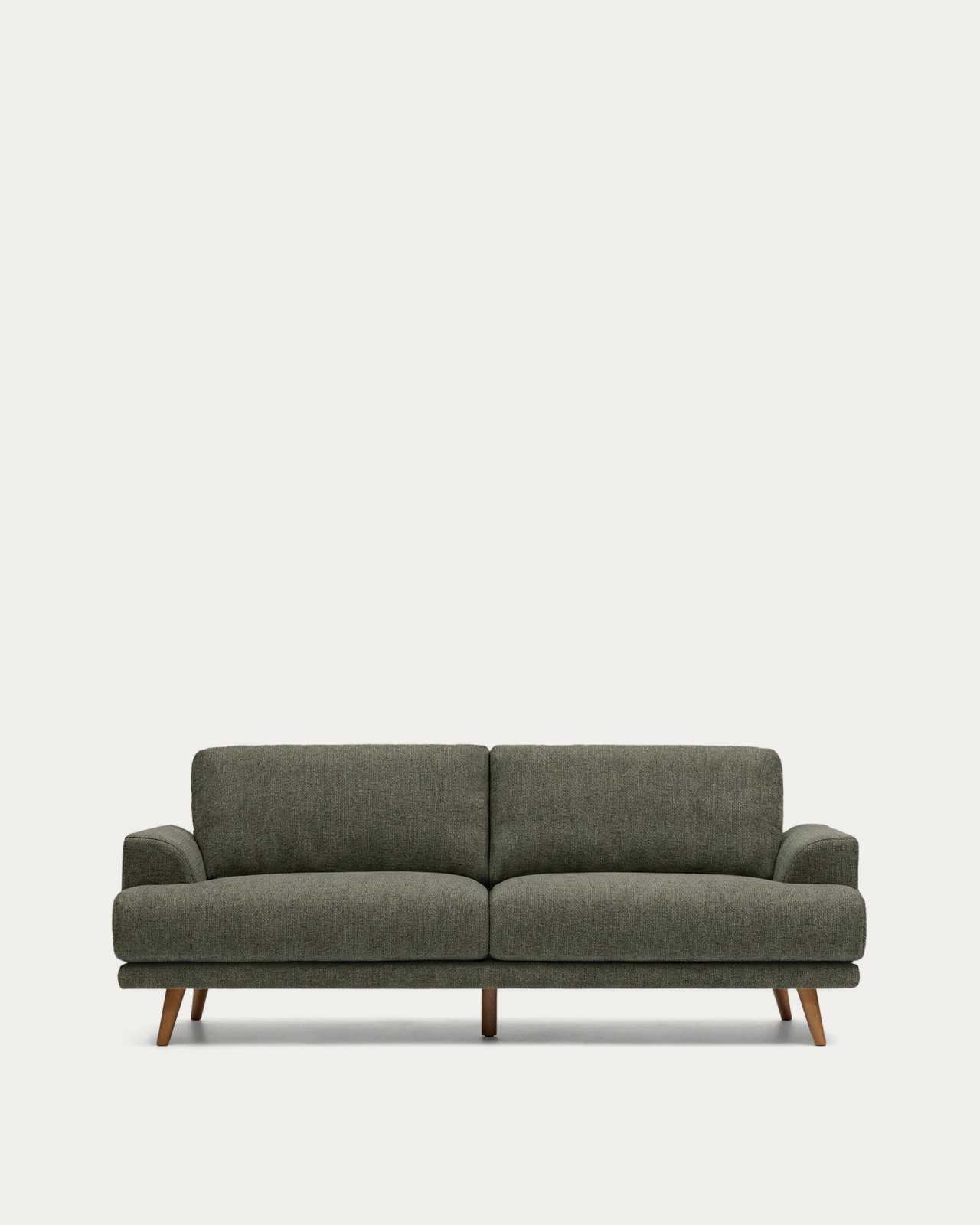 Karin 2-seater sofa in dark green chenille with solid beech wood legs in walnut-tone finish 211 cm