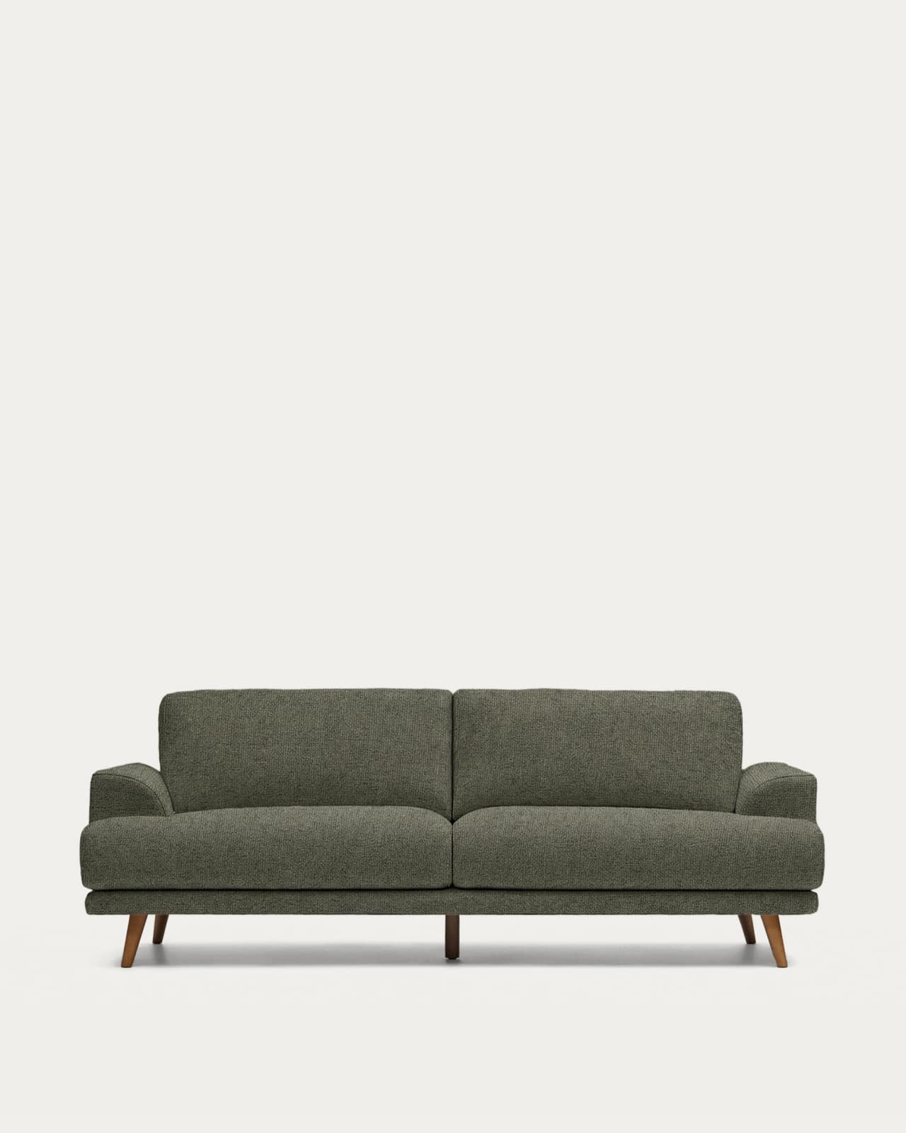 Karin 3-seater sofa in dark green chenille with solid beech wood legs in walnut-tone finish 228 cm