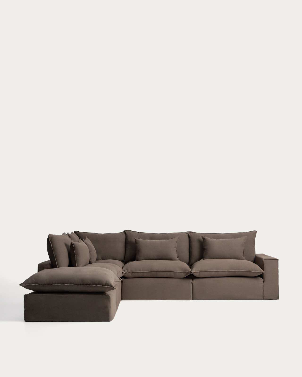 Anarela 100% taupe linen 6-seater modular corner sofa with removable cover 307 x 347cm FSC Mix Credit