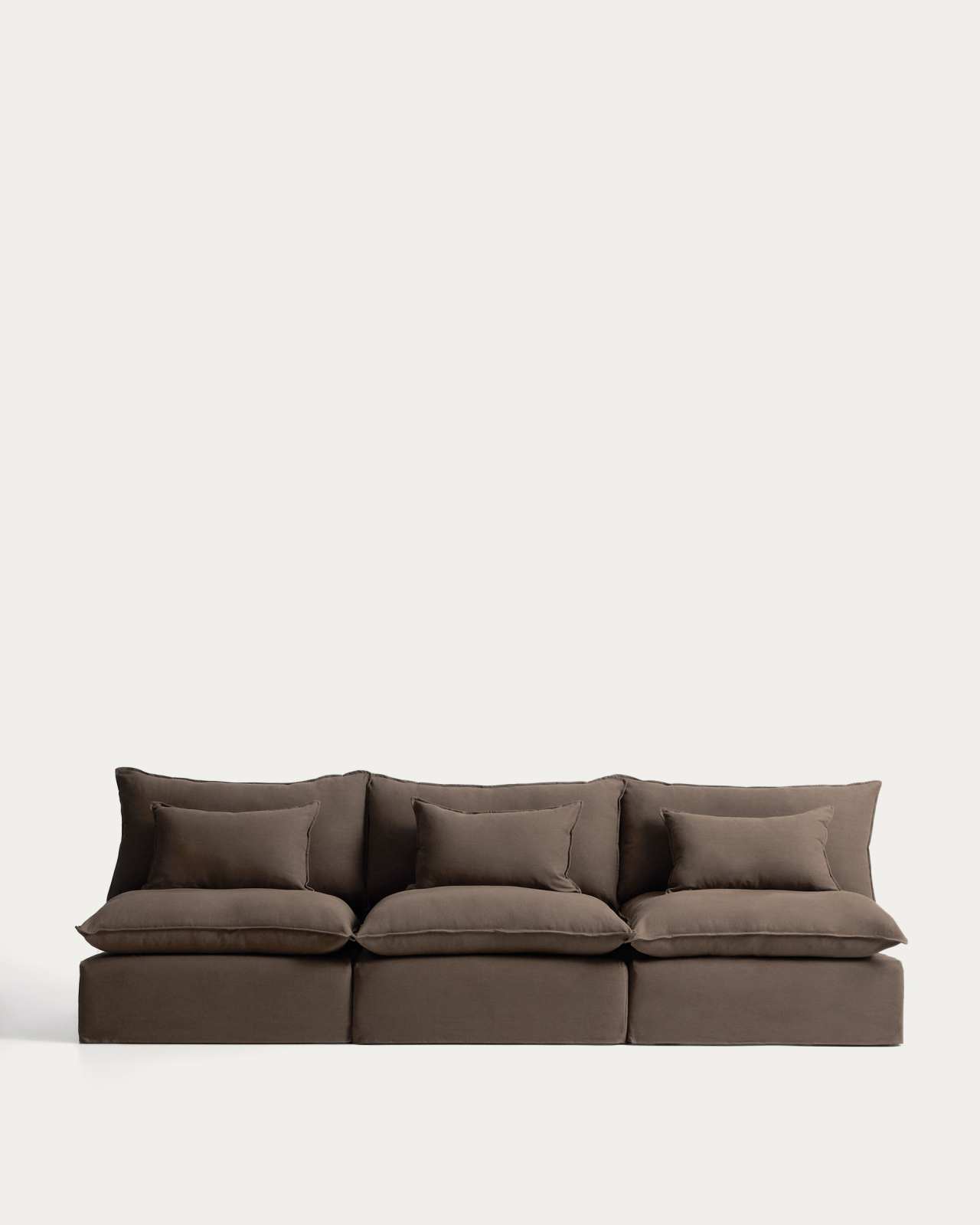 Anarela 100% taupe linen 5-seater modular sofa with removable cover 330cm FSC Mix Credit
