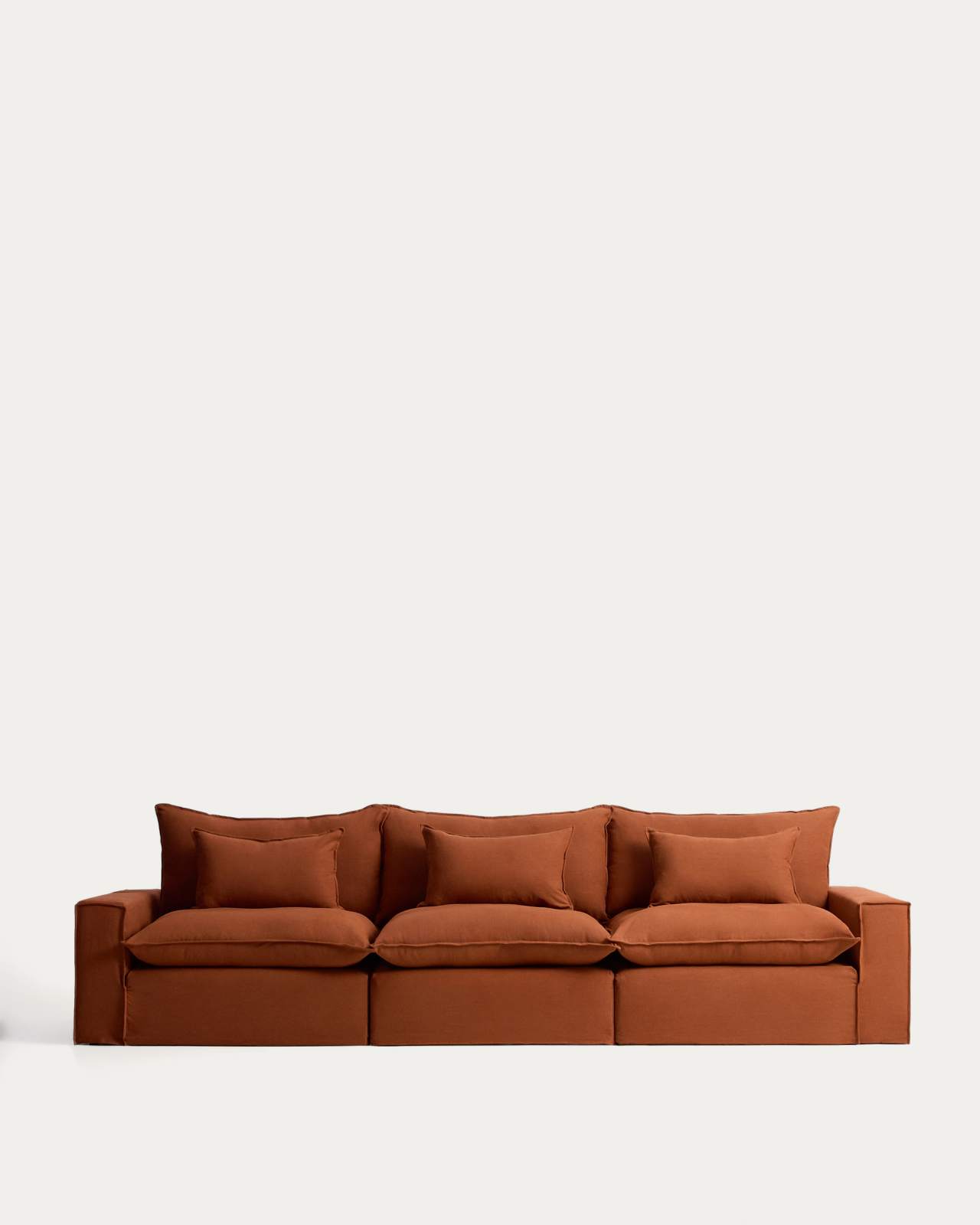 Anarela 100% terracotta linen 5-seater modular sofa with removable cover 370cm FSC Mix Credit