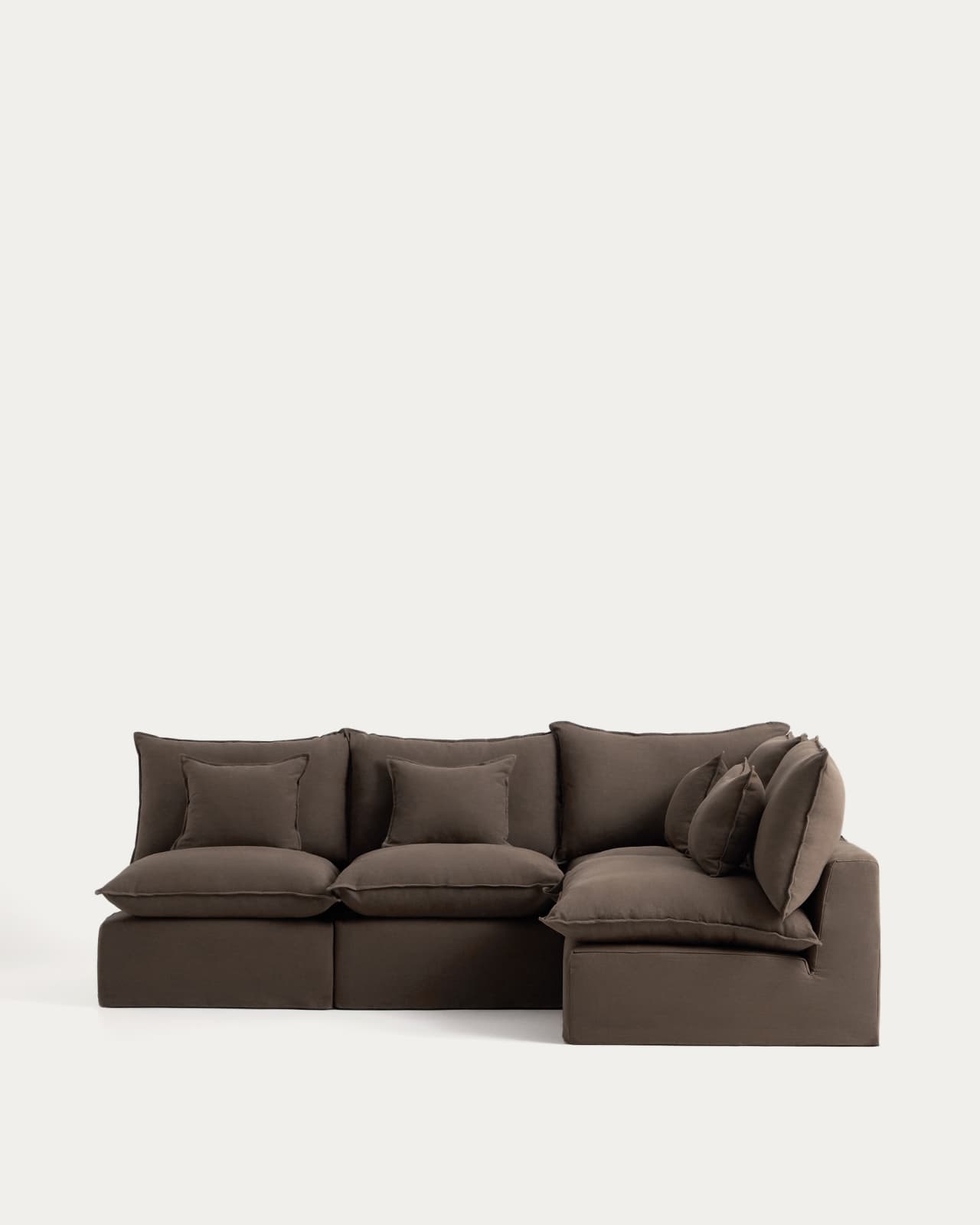 Anarela 100% taupe linen 4-seater modular corner sofa with removable cover 287 x 197cm / 197 x 287cm FSC Mix Credit