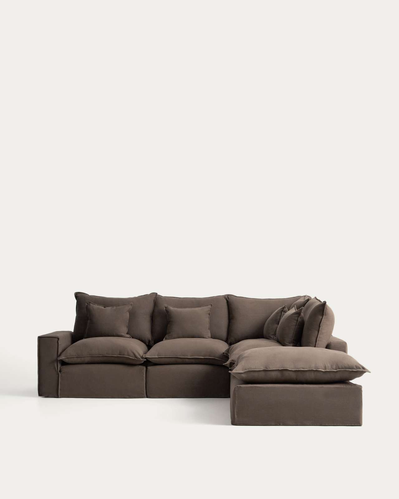 Anarela 100% taupe linen 4-seater modular corner sofa with removable cover 307 x 287cm FSC Mix Credit