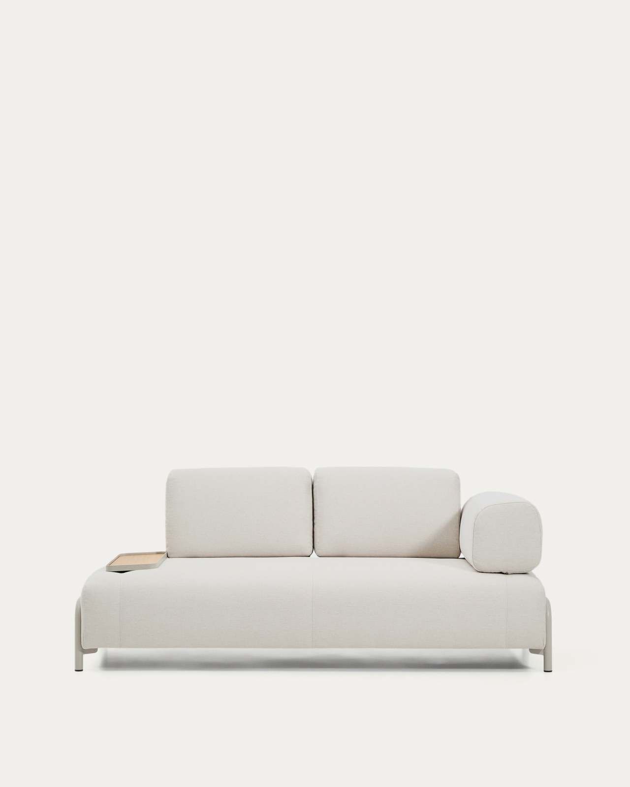 Compo 2-seater sofa in ecru chenille, small oak veneer tray table and beige metal frame 200 cm FSC Mix Credit
