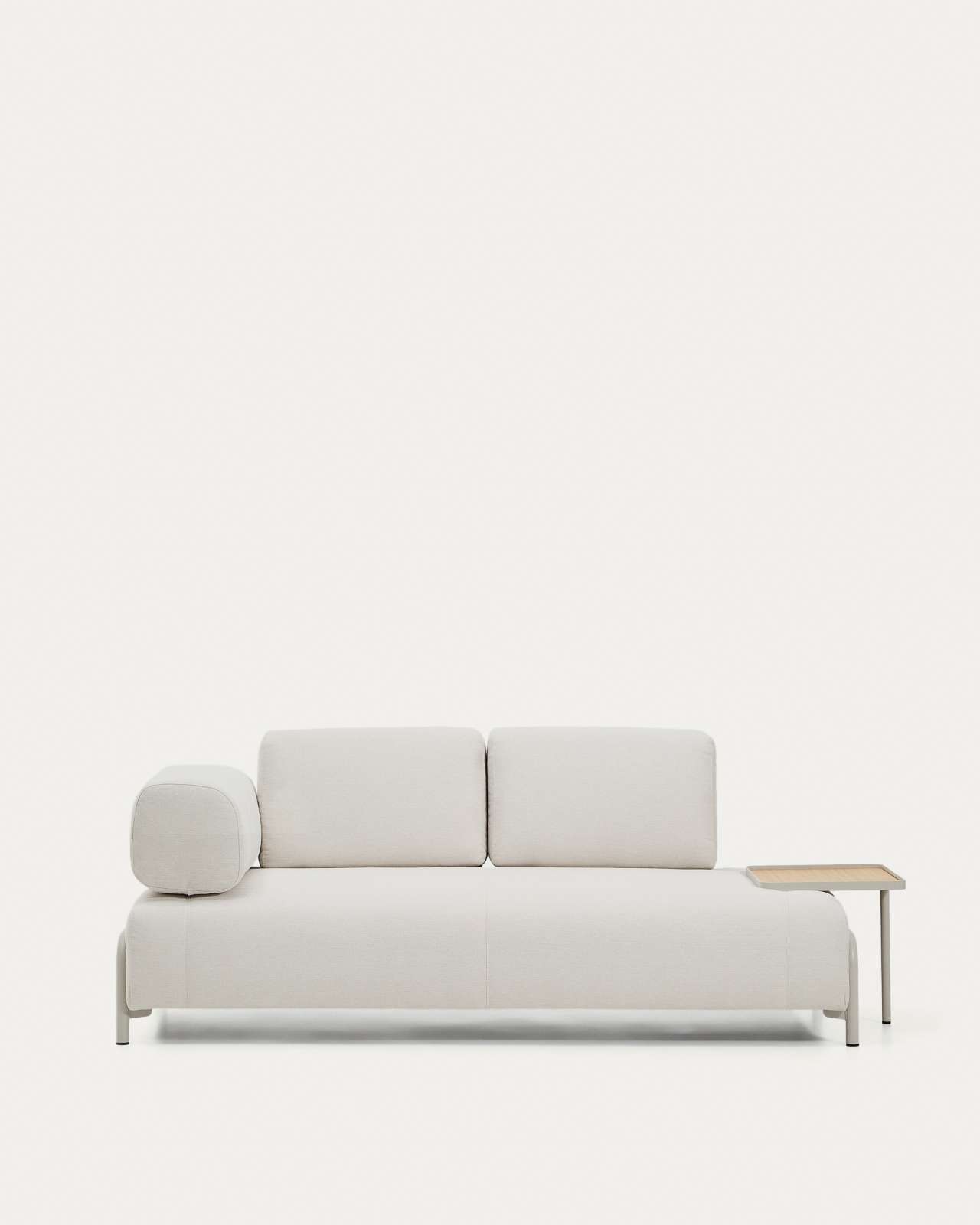 Compo 2-seater sofa in ecru chenille, large oak veneer tray table and beige metal frame 200 cm FSC Mix Credit