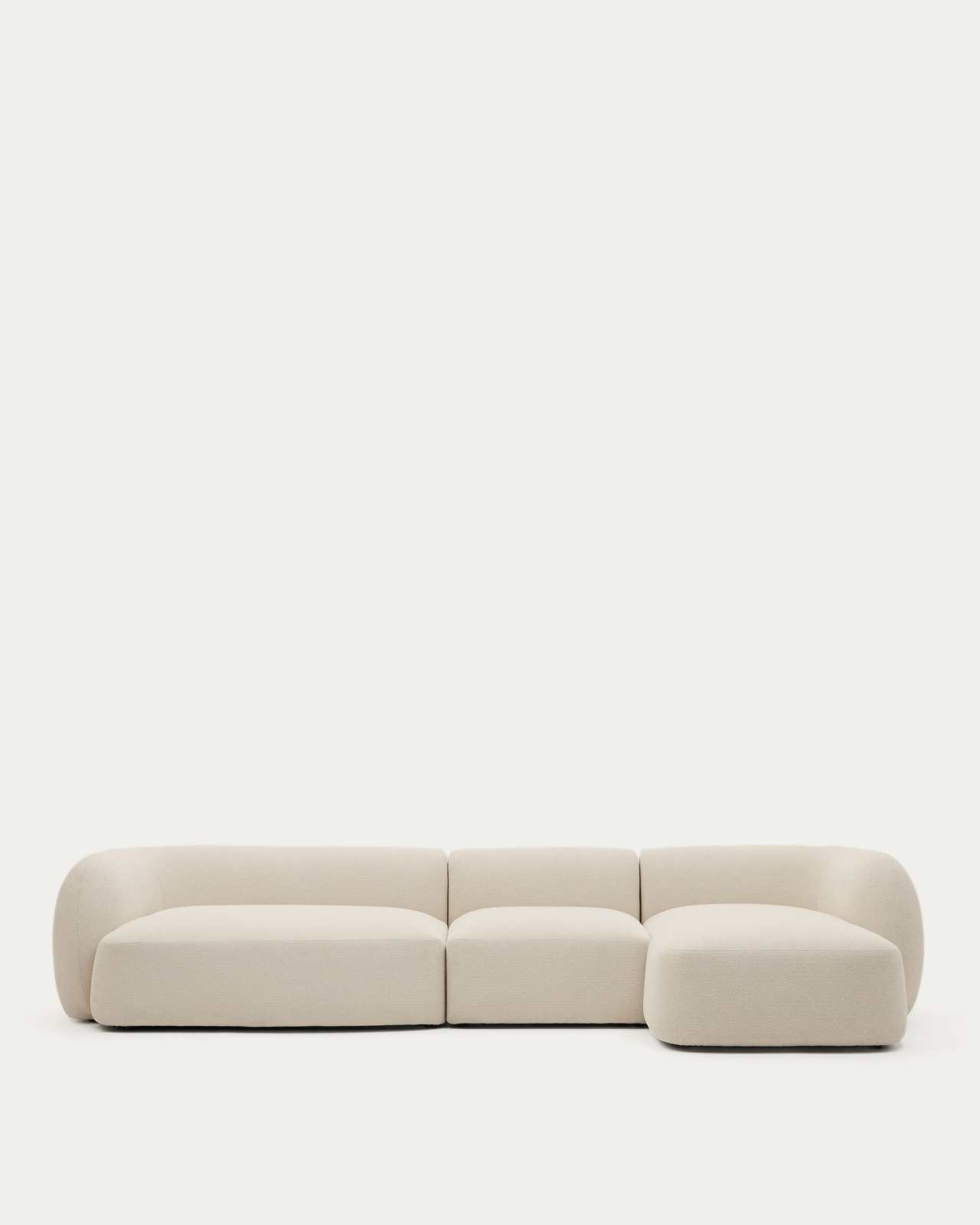 Martina ecru chenille 4-seater modular sofa with right chaise longue 377cm