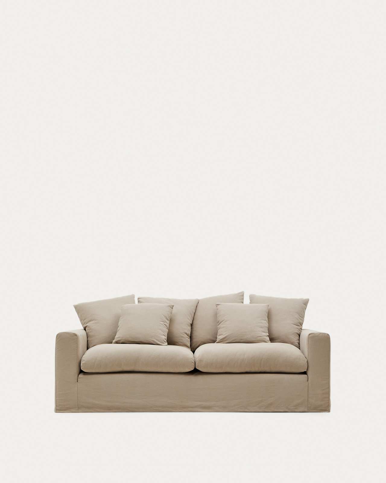 3-Sitzer-Sofa Nora mit abnehmbarem Bezug und Kissen aus Leinen und Baumwolle in Taupe 240 cm