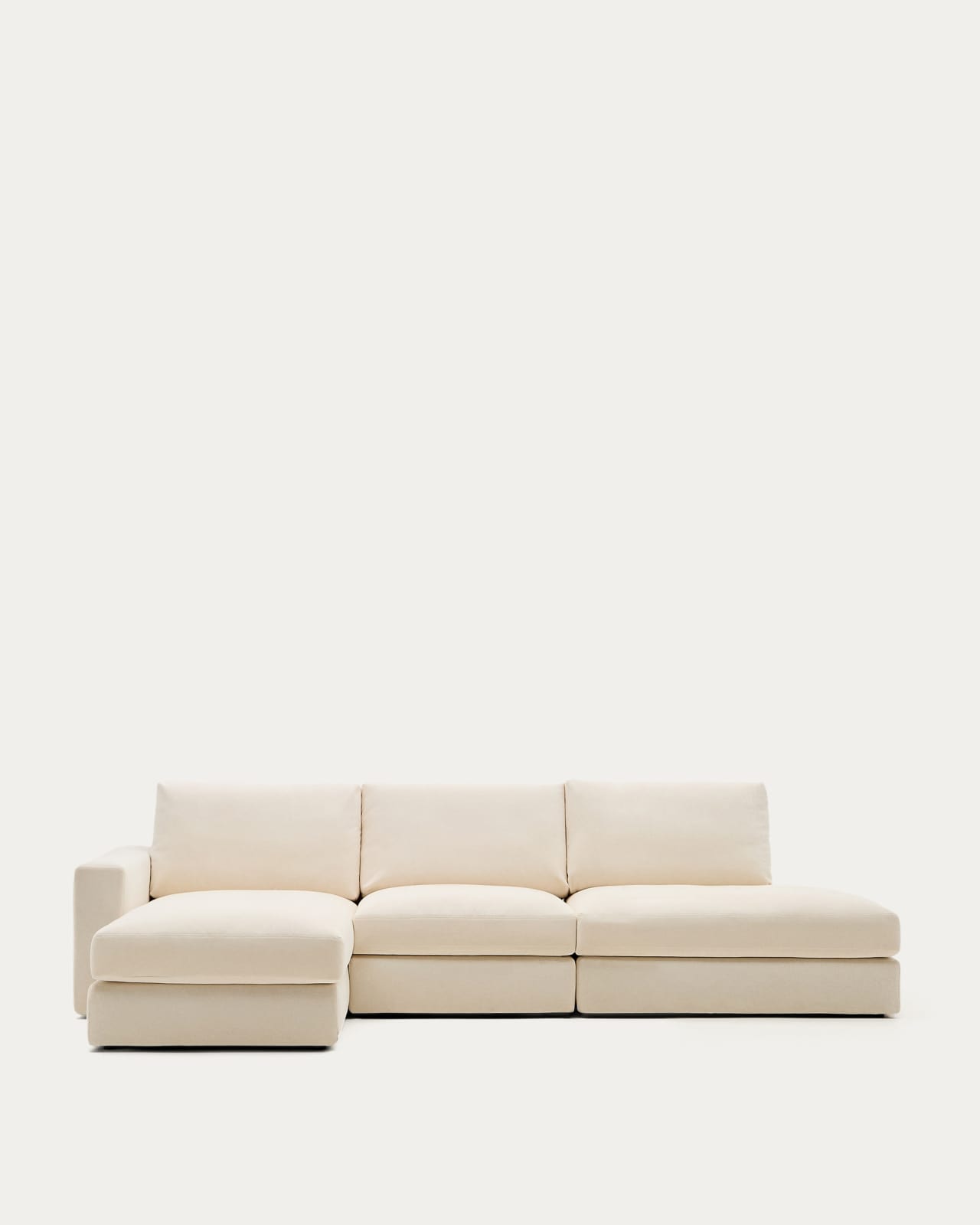 Modulares Sofa Alea für 5 Personen mit abnehmbarem Bezug aus Chenille mit Chaiselongue links in Ecru, 340 cm