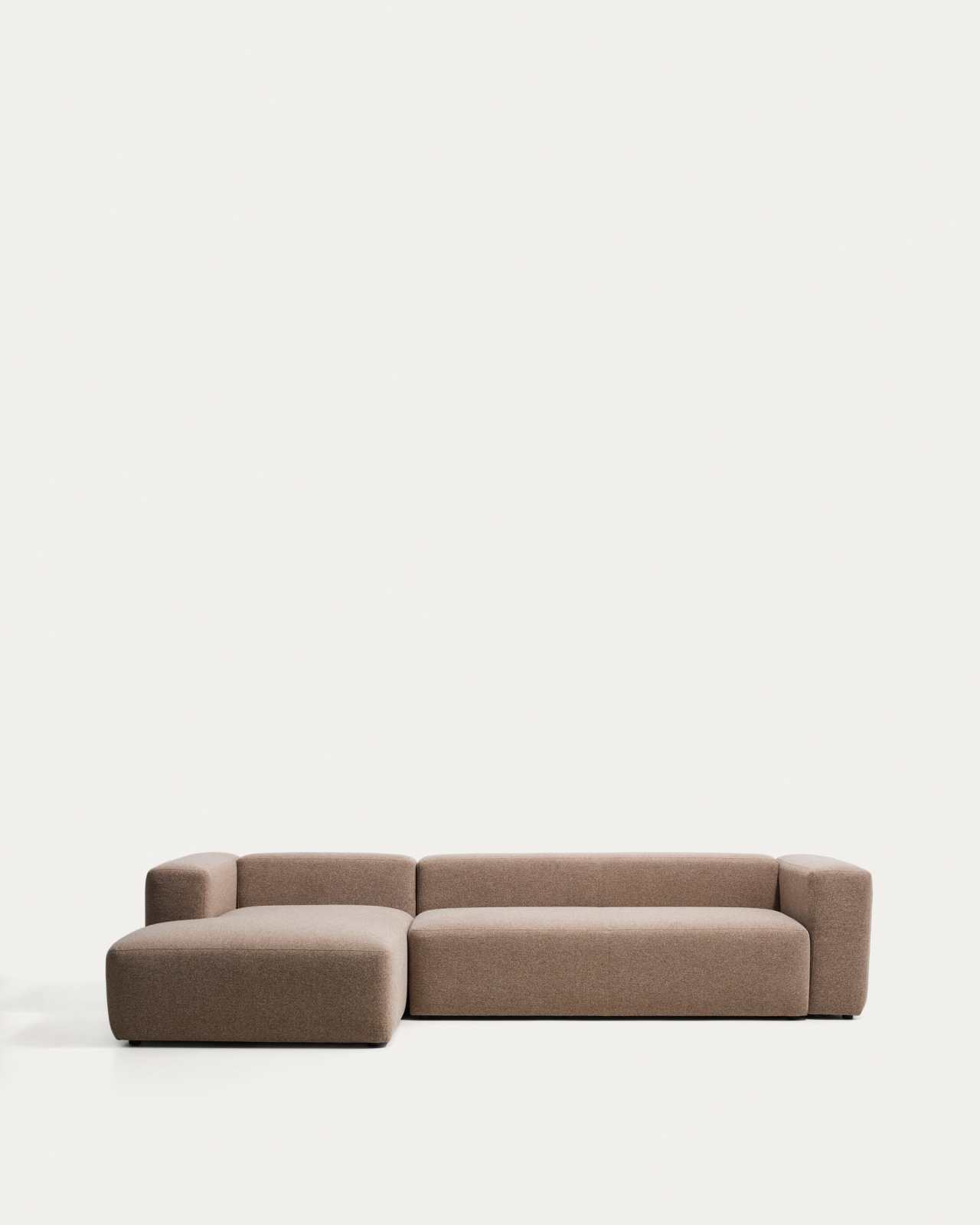 Blok 4-seater sofa with left chaise longue in brown chenille 330cm FSC Mix Credit