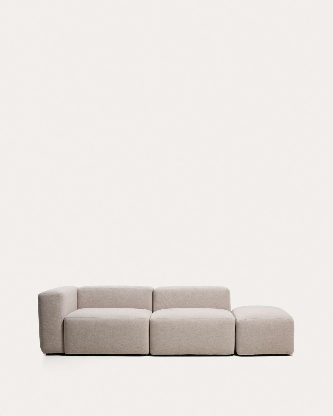 Blok 3-seater sofa with left armrest and end pouffe in beige chenille 270cm FSC Mix Credit