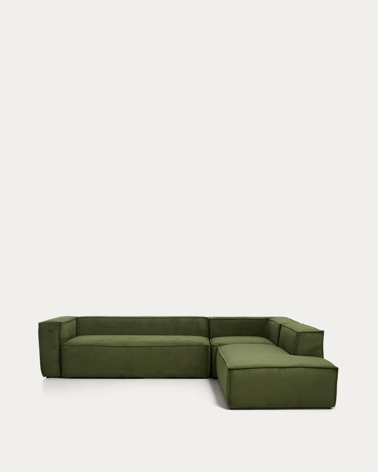 Blok 5-seater corner sofa with right terminal in green thick corduroy 320 x 255cm FSC Mix Credit