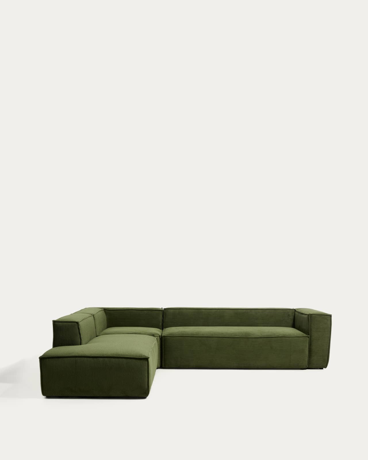 Blok 5-seater corner sofa with left terminal in green thick corduroy 255 x 320cm FSC Mix Credit