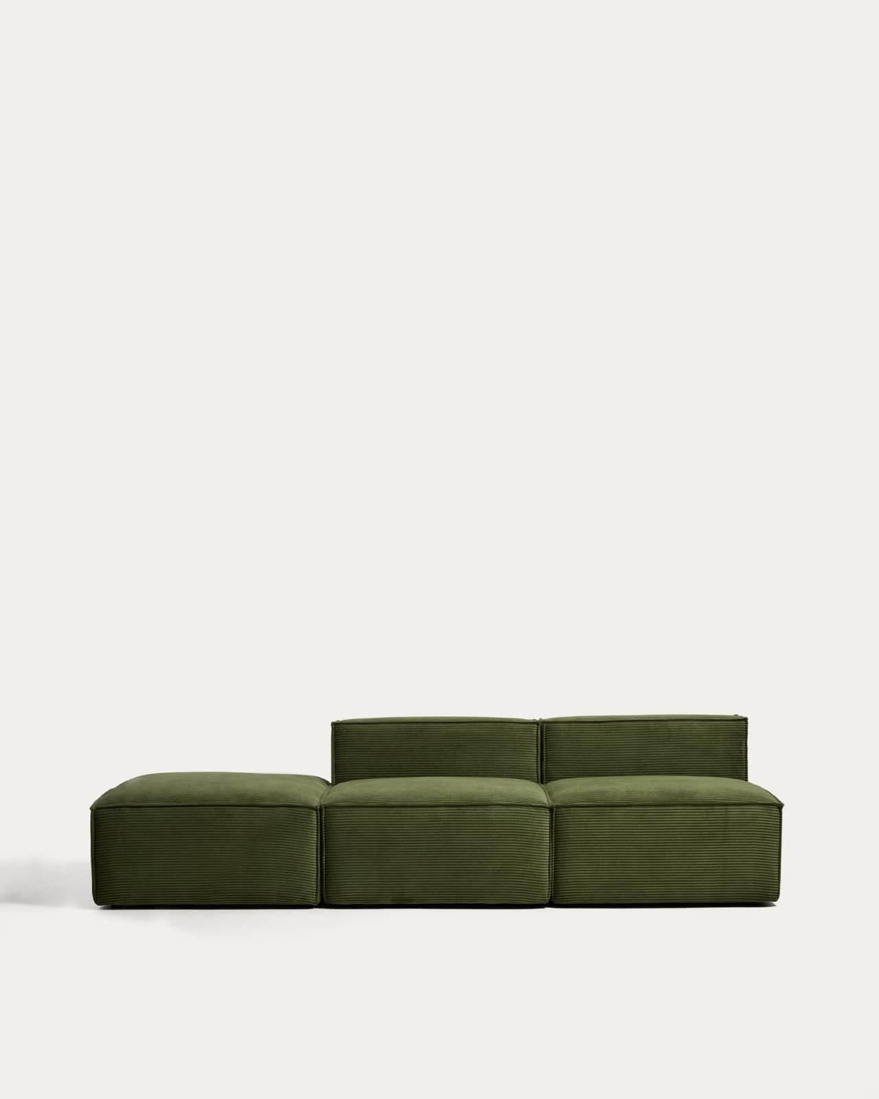 Blok 3-seater sofa with end pouffe in thick green corduroy 270cm FSC Mix Credit