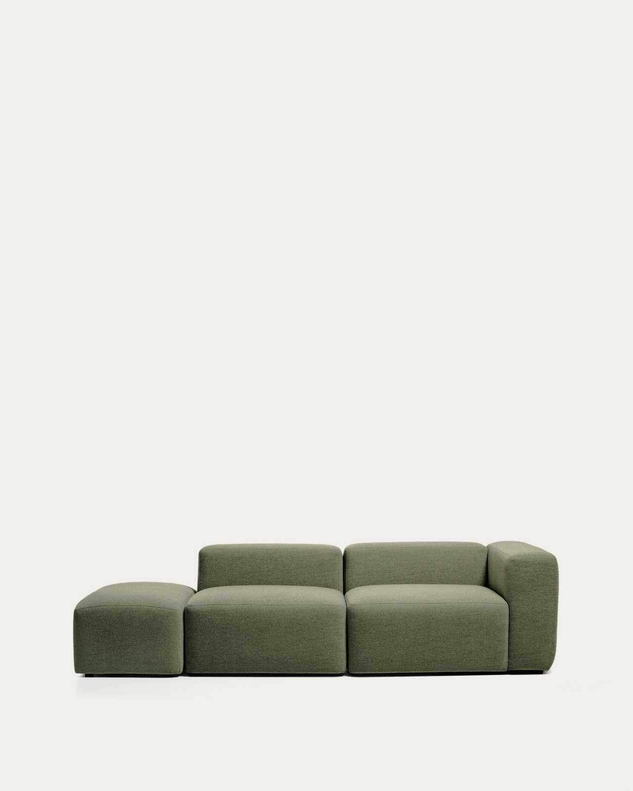 Blok 3-seater sofa with right armrest and end pouffe in moss green chenille 270cm FSC Mix Credit