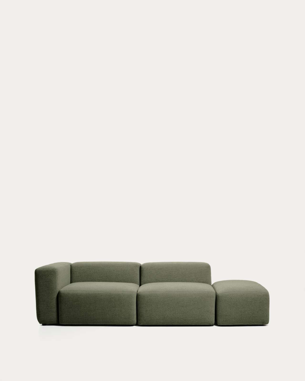 Blok 3-seater sofa with left armrest and end pouffe in moss green chenille 270cm FSC Mix Credit
