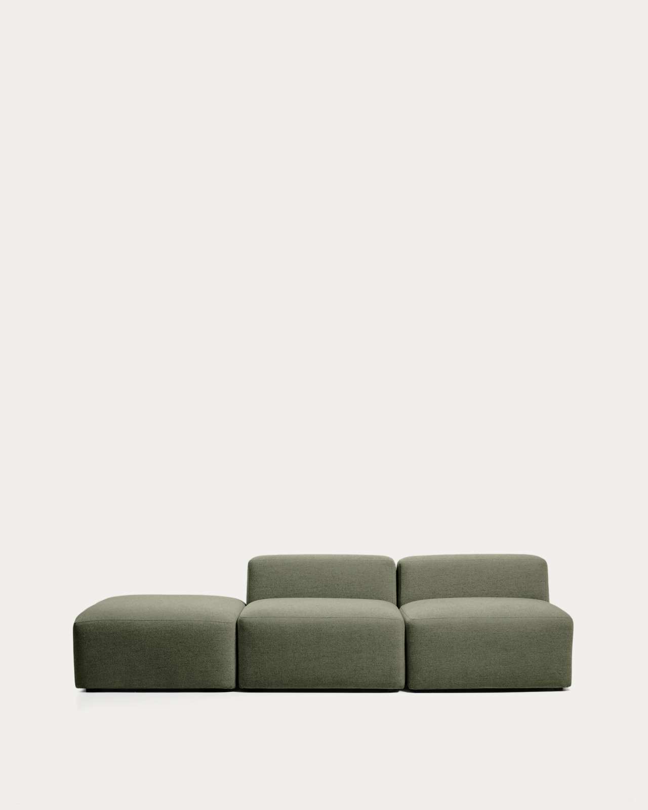 Blok 3-seater sofa with end pouffe in moss green chenille 270cm FSC Mix Credit