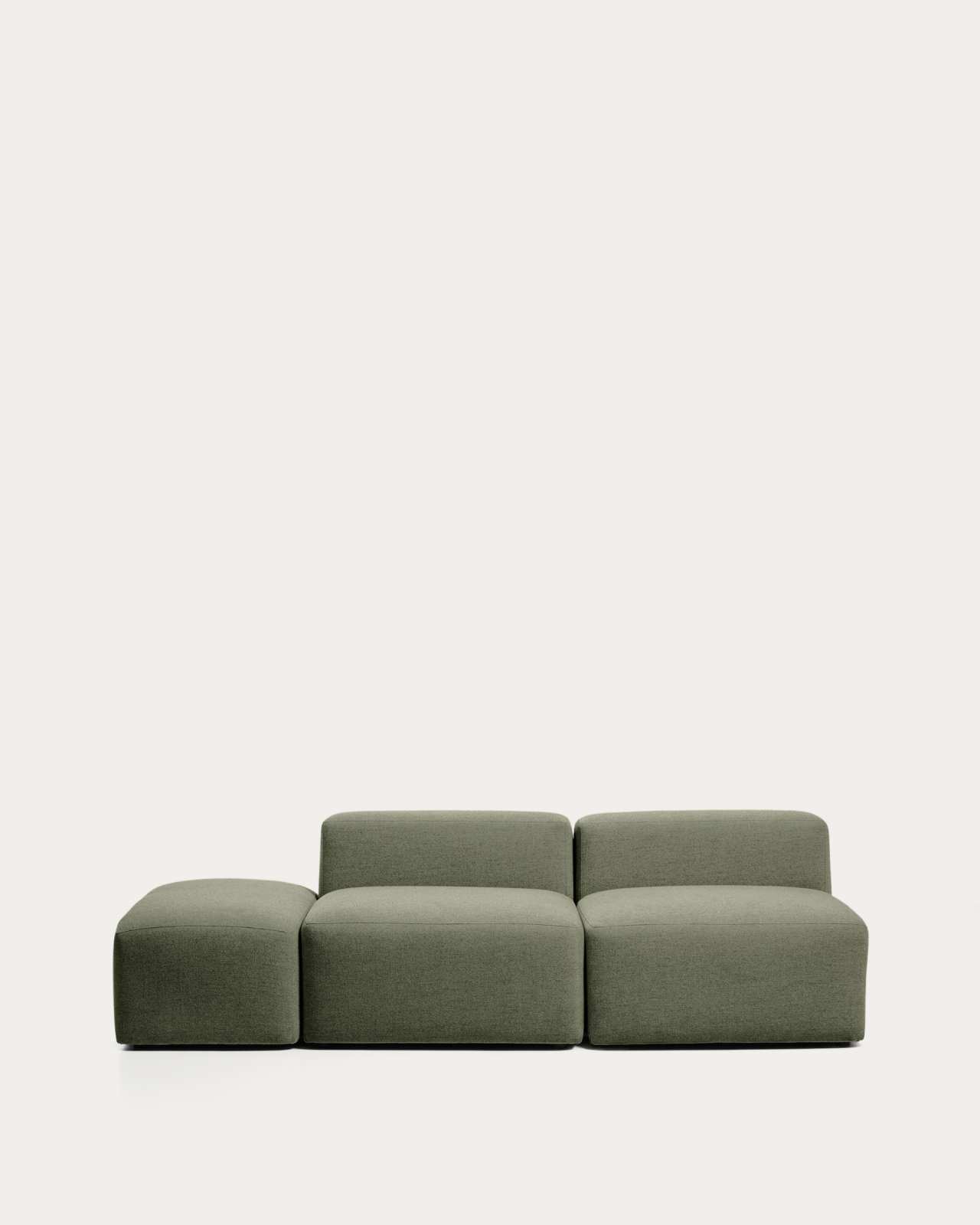 Blok 3-seater sofa with end pouffe in moss green chenille 240cm FSC Mix Credit