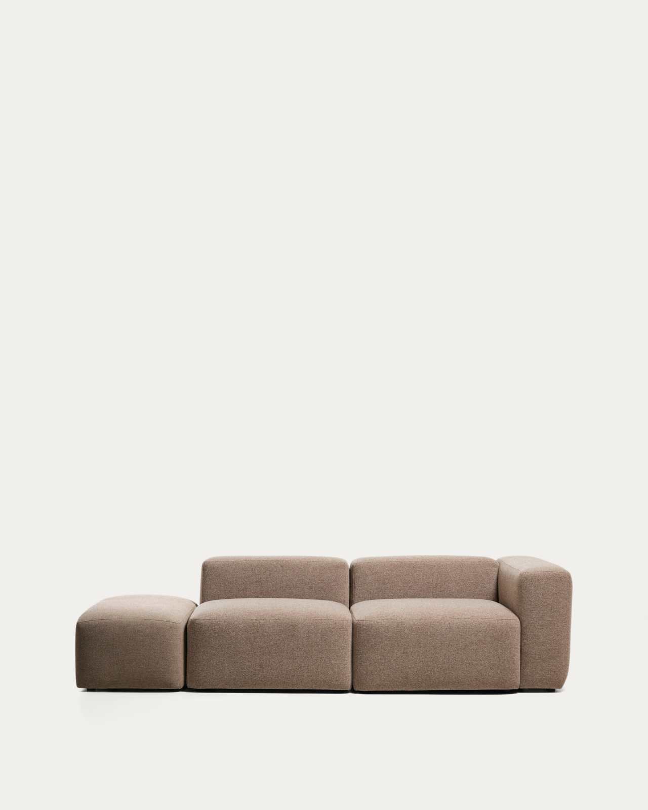 Blok 3-seater sofa with right armrest and end pouffe in brown chenille 270cm FSC Mix Credit