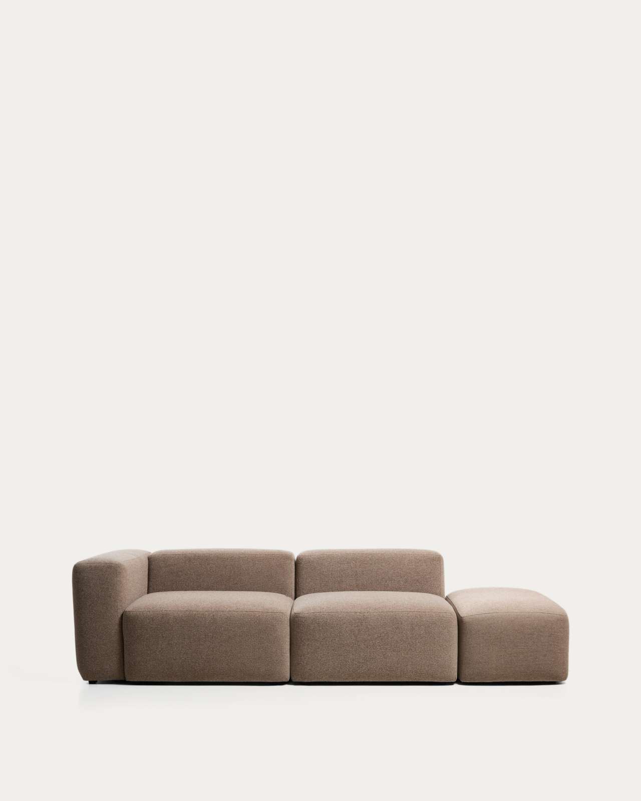 Blok 3-seater sofa with left armrest and end pouffe in brown chenille 270cm FSC Mix Credit