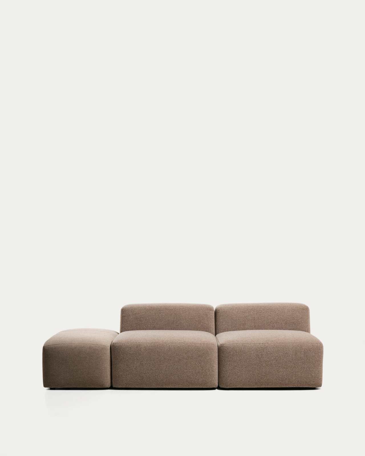 Blok 3-seater sofa with end pouffe in brown chenille 240cm FSC Mix Credit