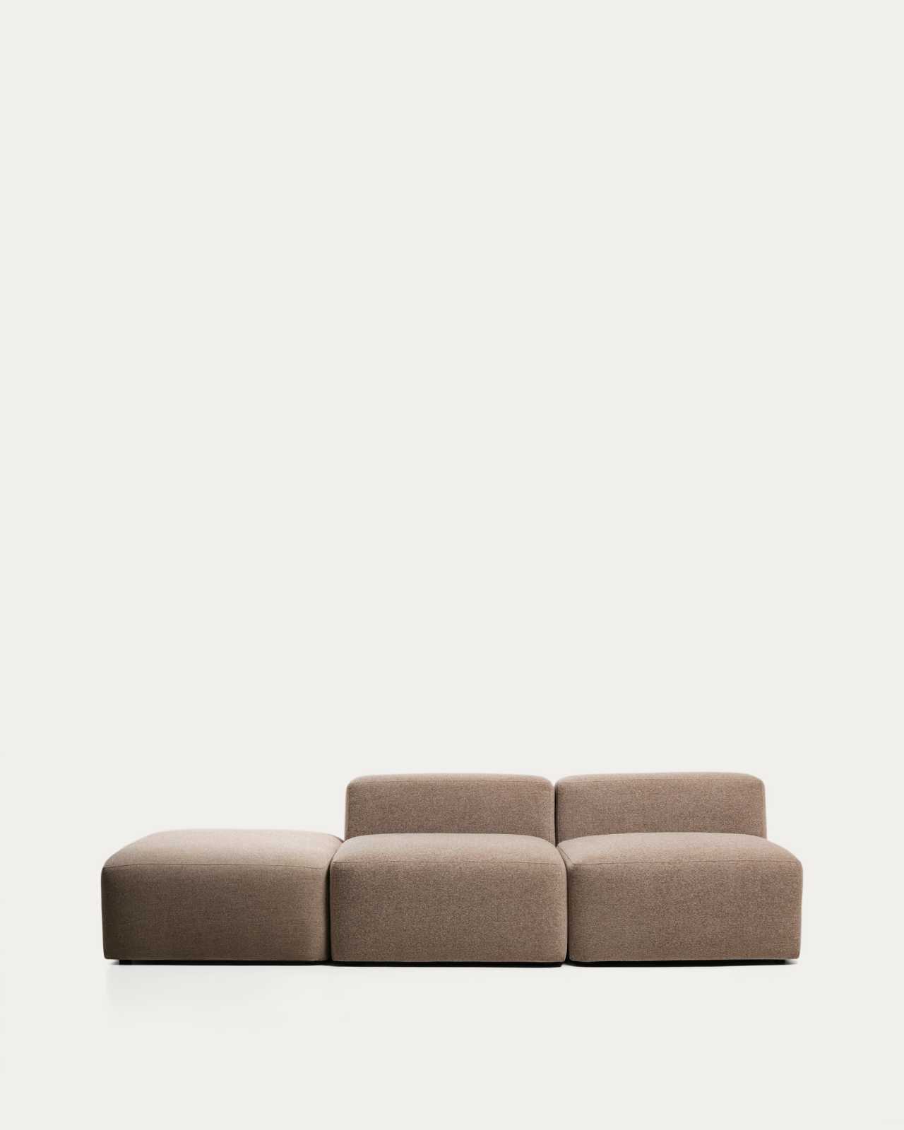 Blok 3-seater sofa with end pouffe in brown chenille 270cm FSC Mix Credit