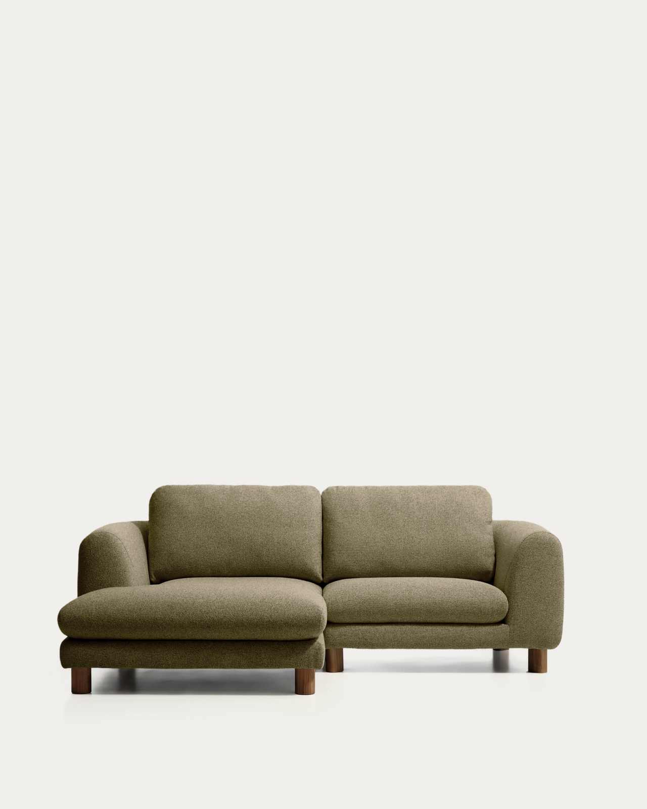 Vera olive green 3-seater sofa with left-hand chaise longue with walnut-finish solid ash wood legs 232 cm FSC Mix Credit