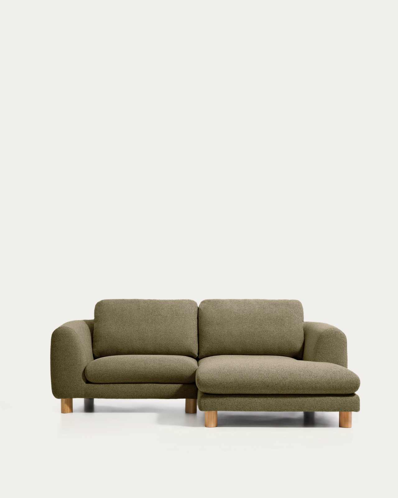 Vera olive green 3-seater sofa with right-hand chaise longue with natural-finish solid ash wood legs 232 cm FSC Mix Credit