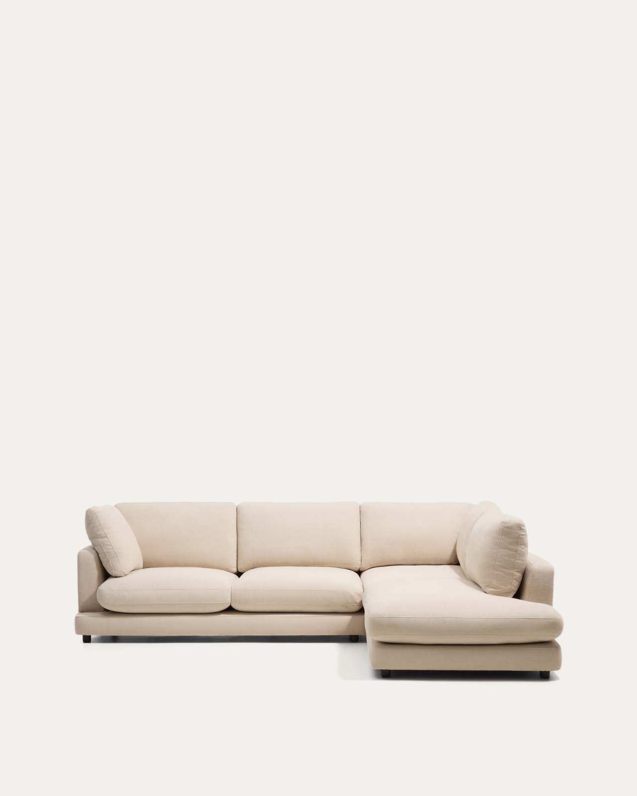 Gala 5-seater corner sofa with end module right side in beige chenille FSC Mix Credit 300 x 225cm