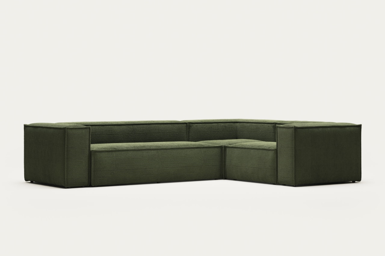 Blok 4 seater corner sofa in green corduroy, 320 x 230 cm / 230 x 320 cm