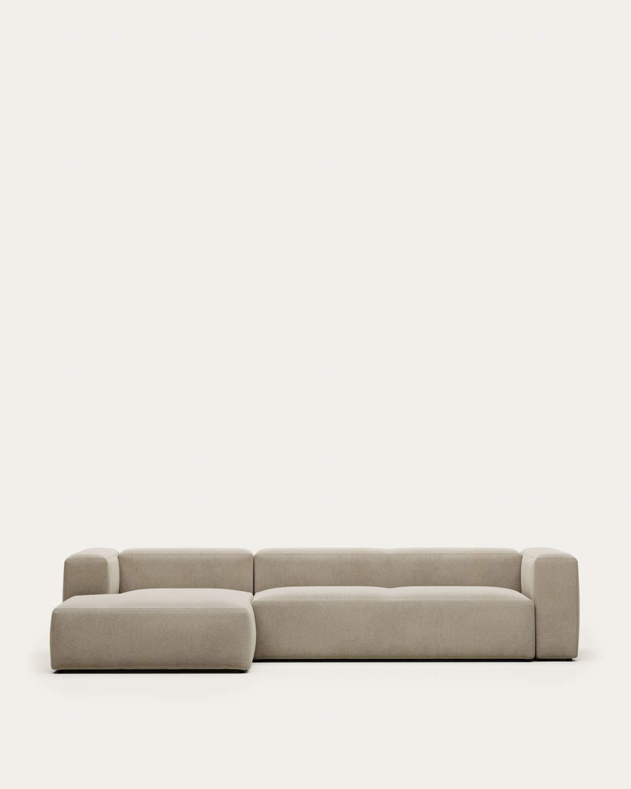 Blok fire-retardant 4-seater sofa with left chaise longue in beige chenille 330cm