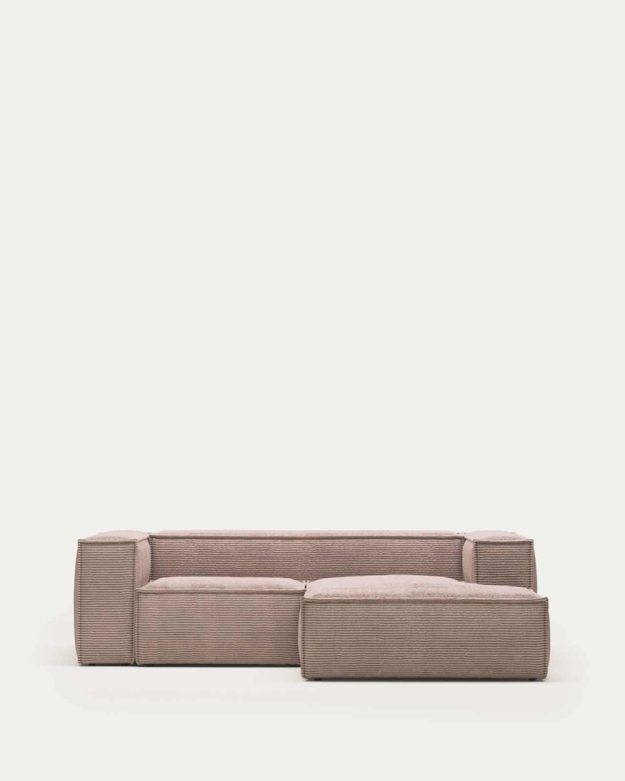 Blok fire-retardant 2-seater sofa with right chaise longue in thick pink corduroy 240cm FSC Mix Credit