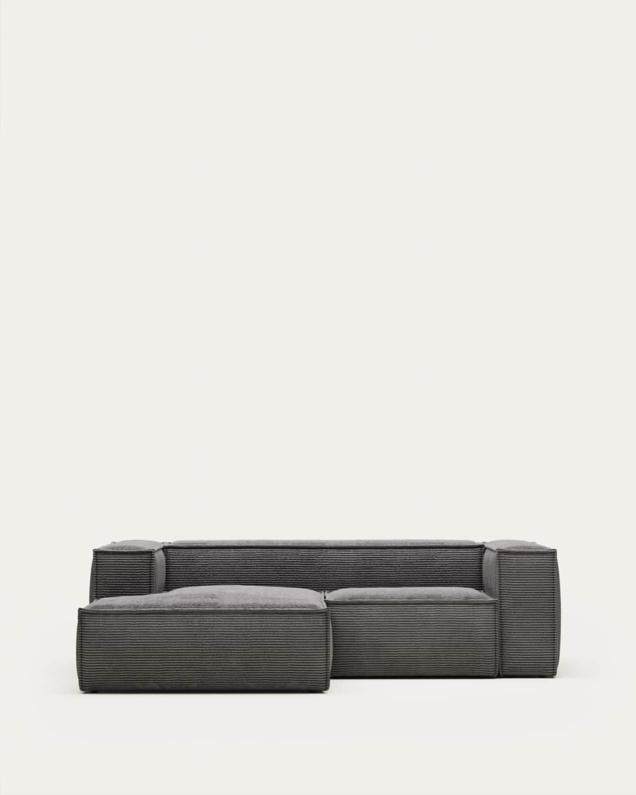 Blok 2 seater sofa with left side chaise longue in grey corduroy, 240 cm FR