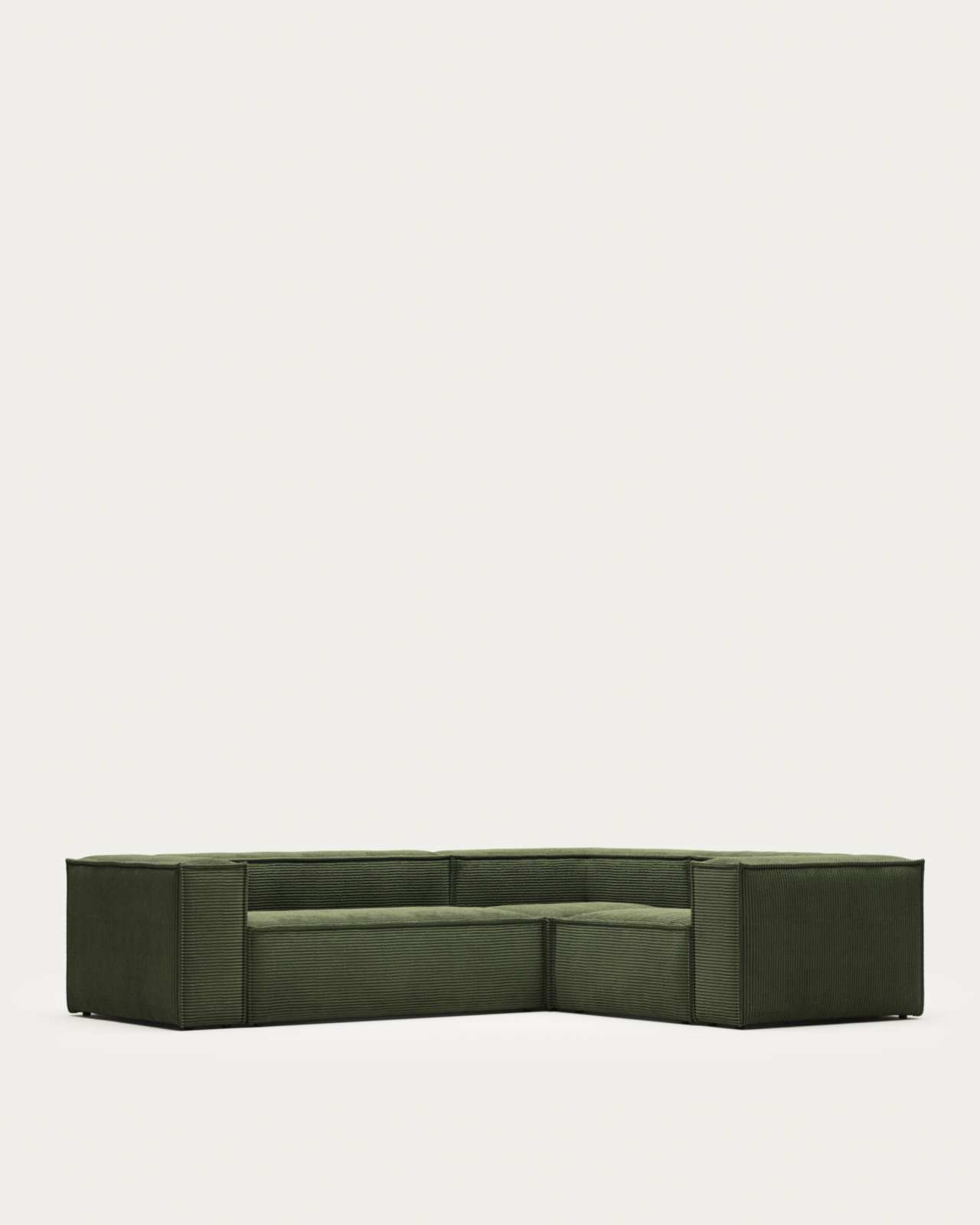 Blok fire-retardant 3-seater corner sofa in thick green corduroy 290 x 230cm/230 x 290cm FSC Mix Credit