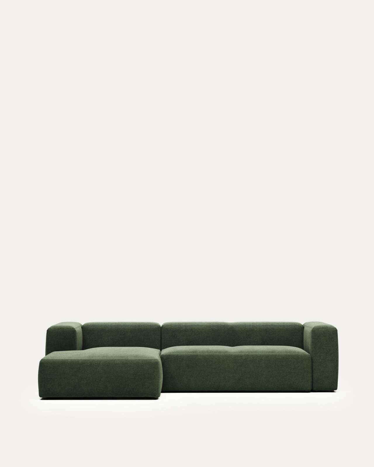 Blok fire-retardant 3-seater sofa with left chaise longue in green chenille 300cm