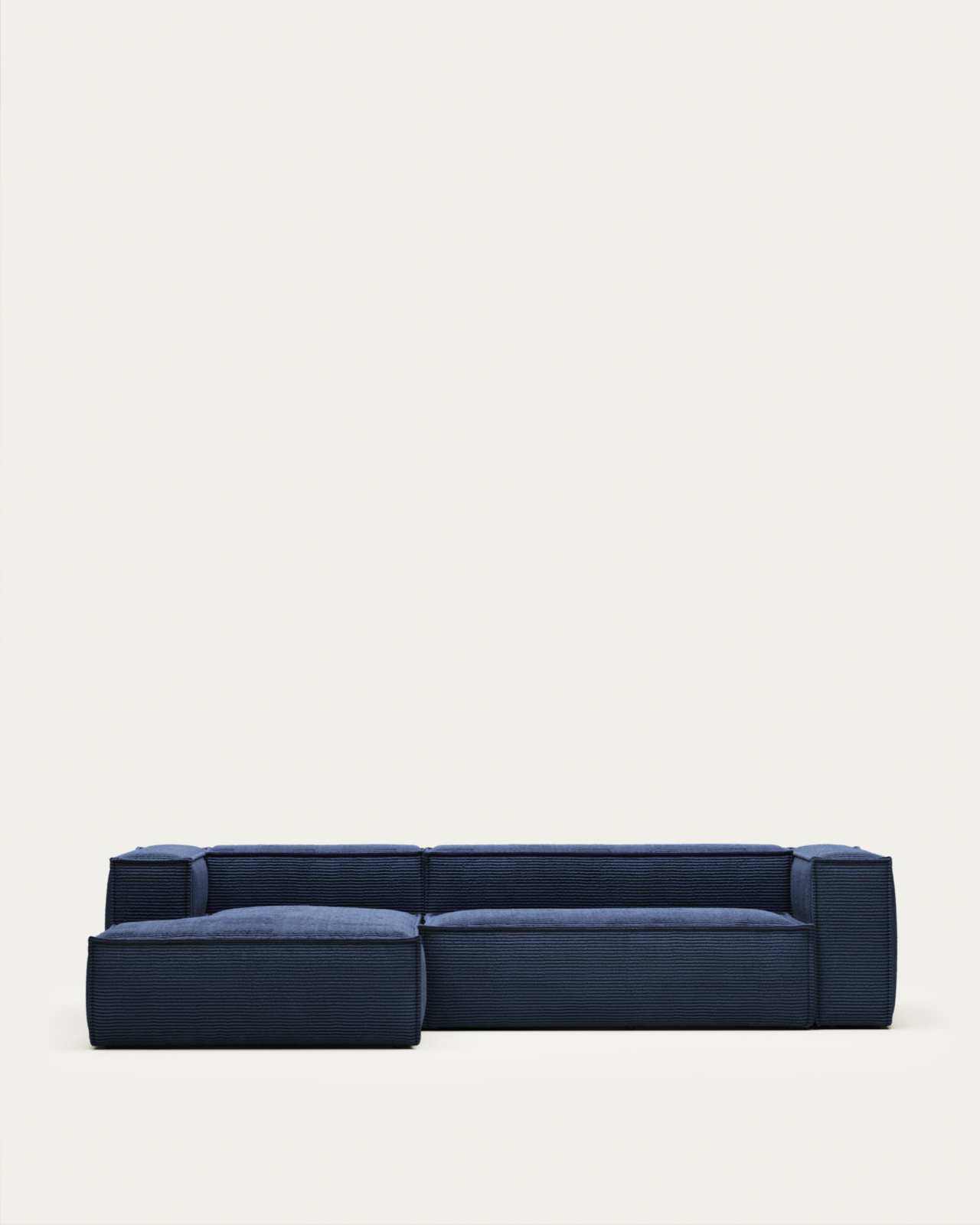 3-Sitzer-Sofa Blok mit Chaiselongue links, schwer entflammbar mit dickem, blauem Cord, 300 cm, FSC Mix Credit